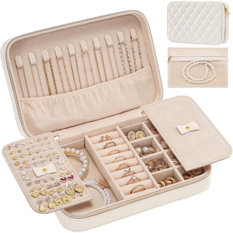 Travel Jewelry Case For Women Girls, Travel Jewelry Organizer Box With Mirror